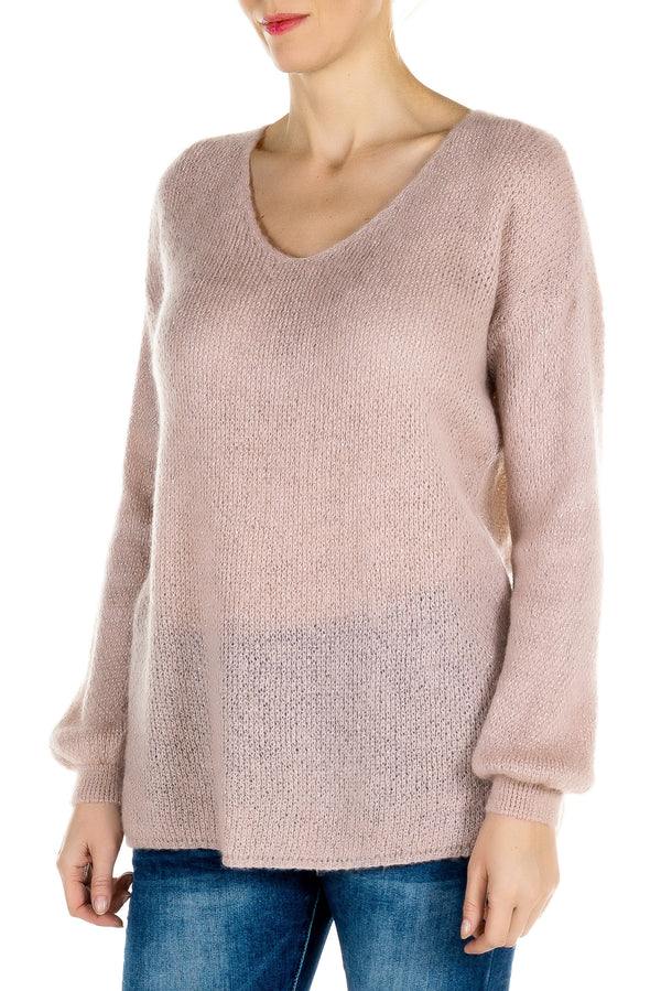 V Neck Sweater with Lurex Thread