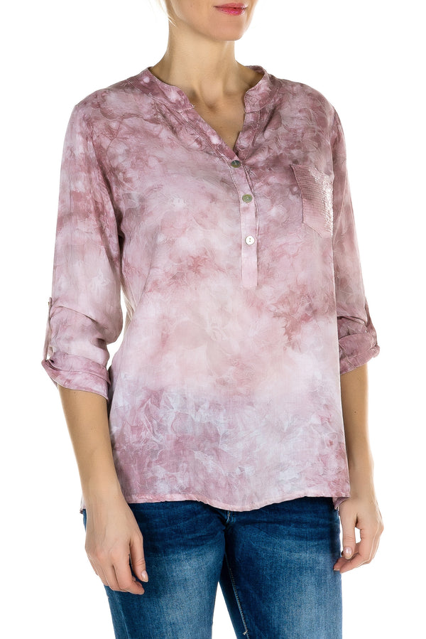 Faded Print Top Accented with Sequins